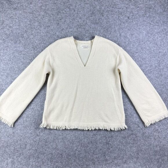 Anthropologie Joy Fringe Sweater Womens Medium Cozy Casual Pullover V-Neck Boho - Picture 2 of 15